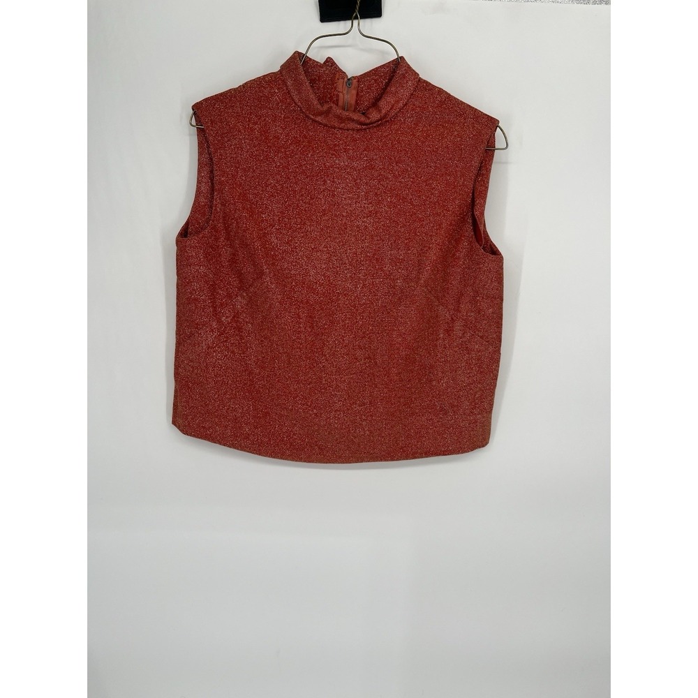 Vintage Orange Sparkly Mock Neck Tank Back Zip No Size *Hem needs Restitched!*